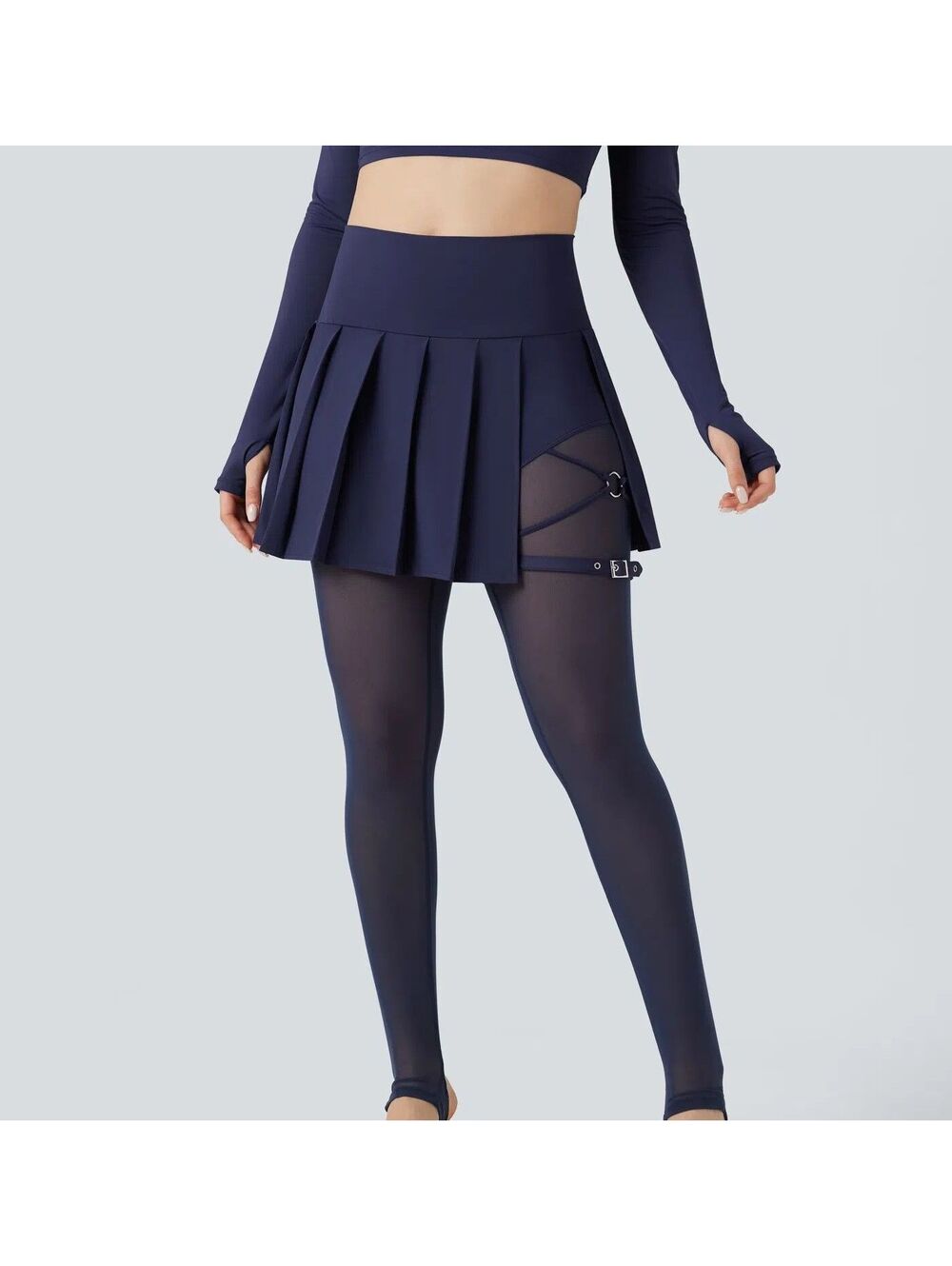 High Waisted Pleated 2-in-1 Stirrup Skirted Leggings with Pockets S ($45)